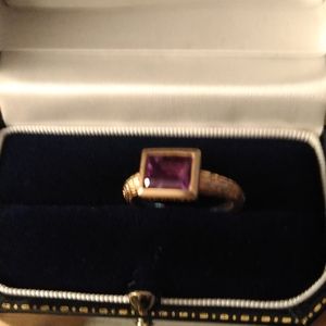 14K Gold Amethyst Box Ring